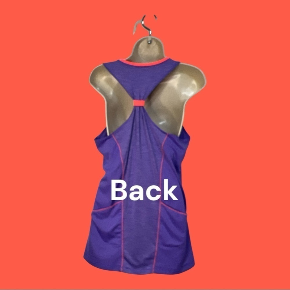 Reebok Performance T Back Tank Purple with Neon Orange Trim Flared Hem Size L - Picture 3 of 6